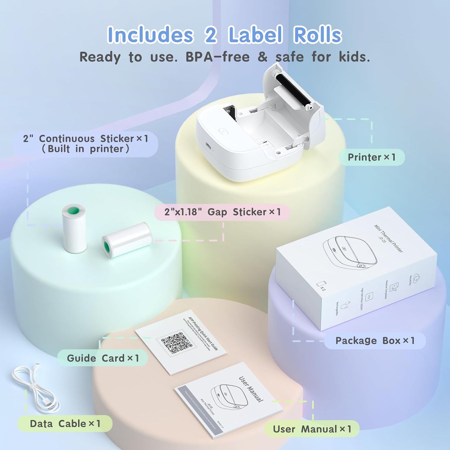 JD-23 Mini Thermal Sticker Printer White