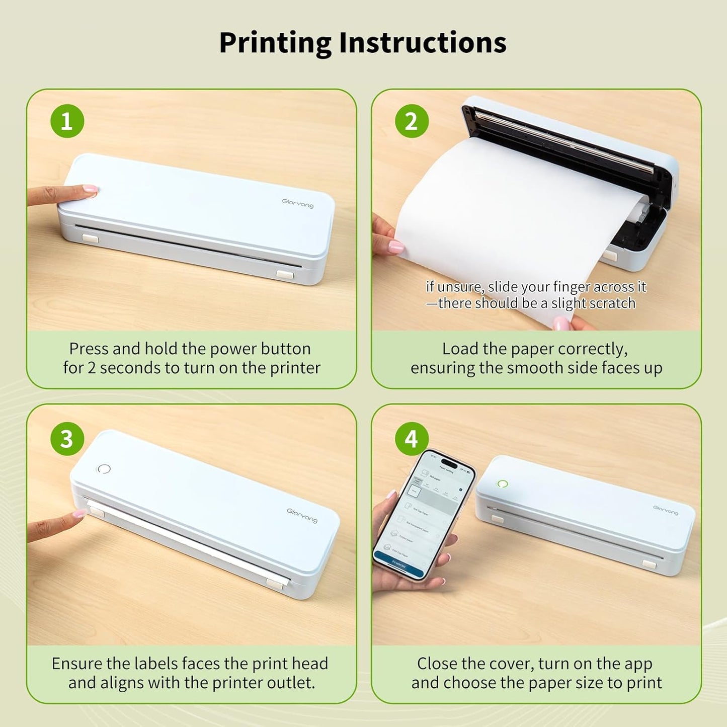 Gloryang PD-A4 Thermal Printer Paper 8.5''x11'' US Letter 4 Rolls