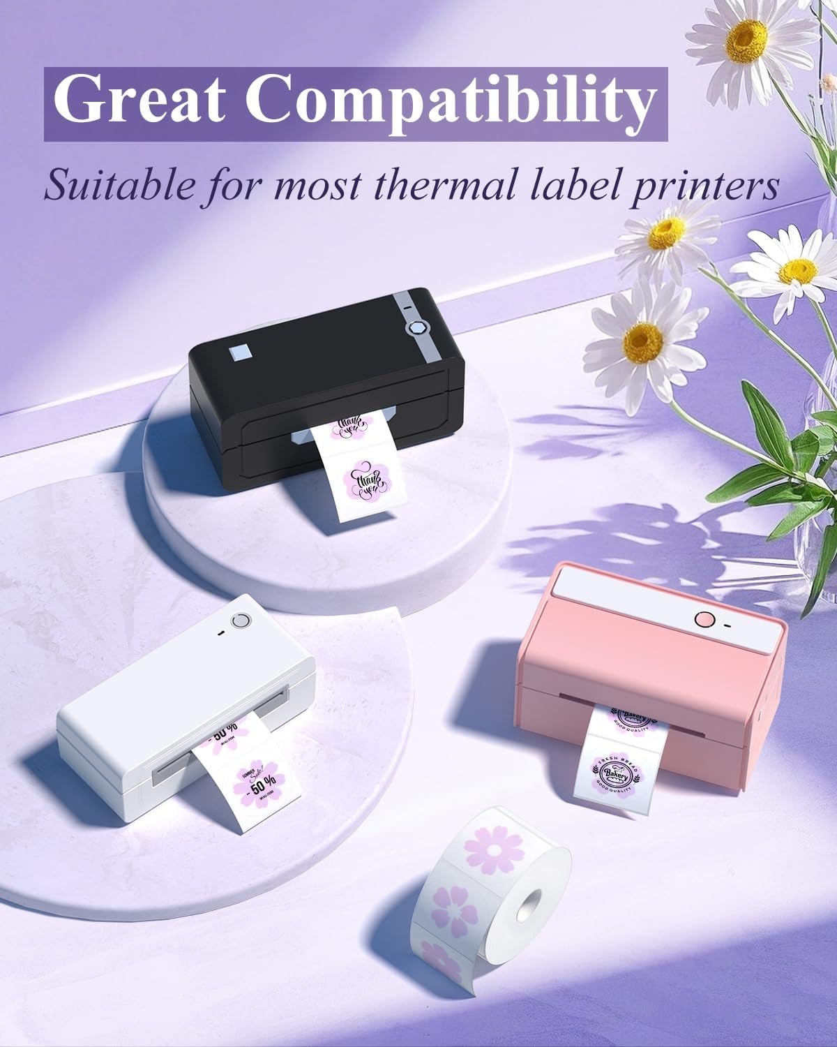 Gloryang 2" x 2" Thermal Printer Labels - 750 Labels/Roll Flower