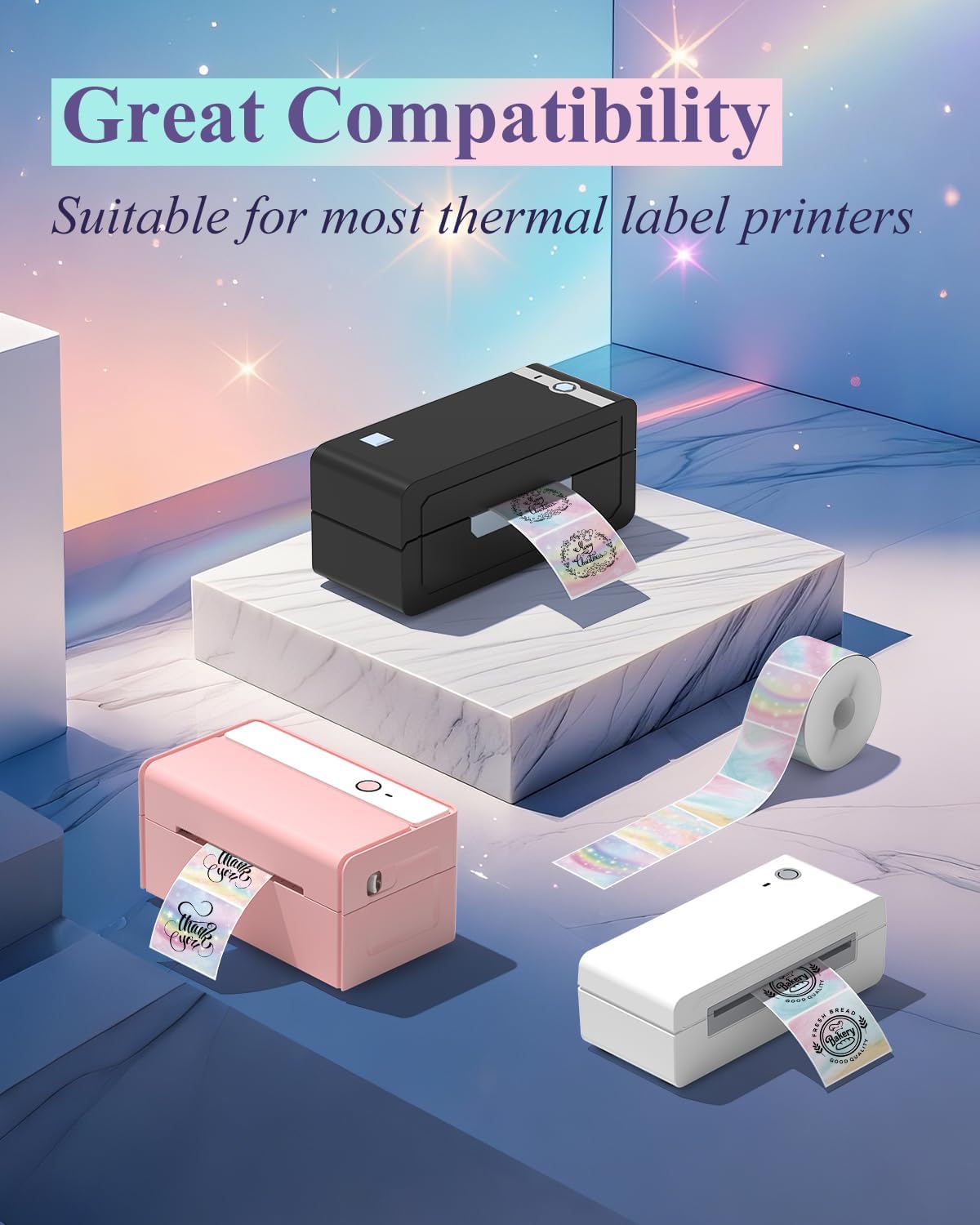 Gloryang 2" x 2" Thermal Printer Labels - 750 Labels/Roll Rainbow