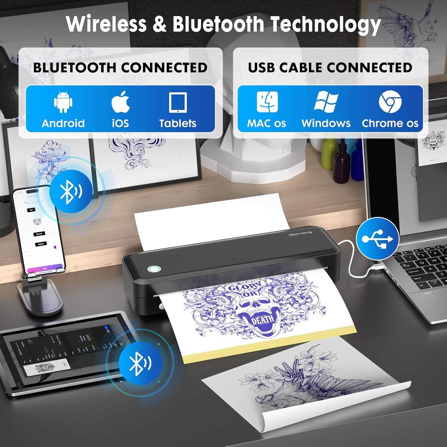 Gloryang 126BT Portable Wireless Thermal Tattoo Transfer Stencil Printer