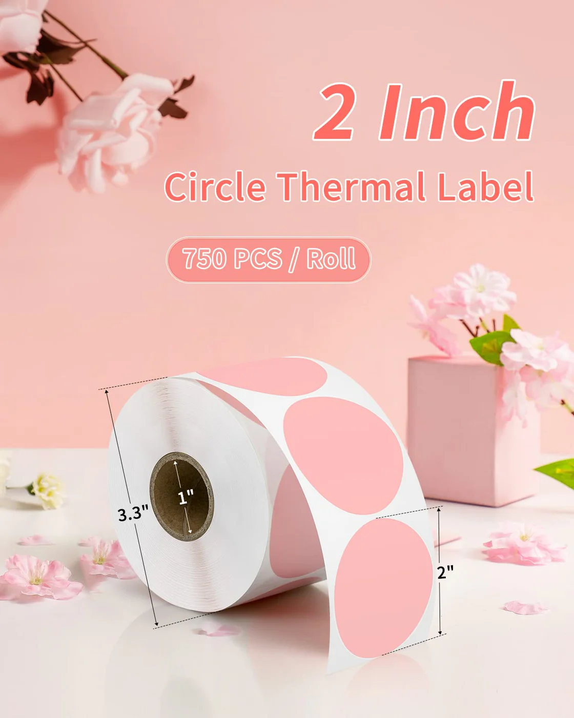 Gloryang 2inch Self-Adhesive Label Circle Sticker Label Pink Color