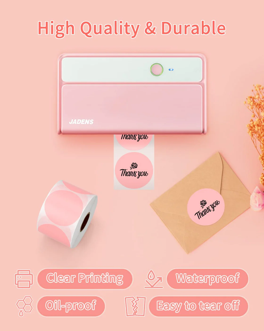 Gloryang 2inch Self-Adhesive Label Circle Sticker Label Pink Color