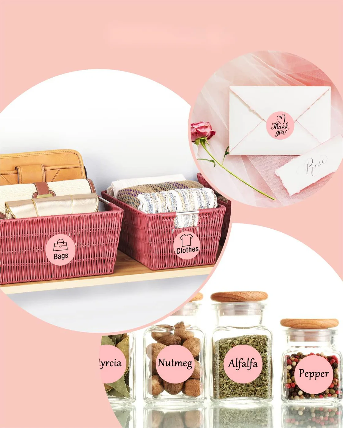 Gloryang 2inch Self-Adhesive Label Circle Sticker Label Pink Color