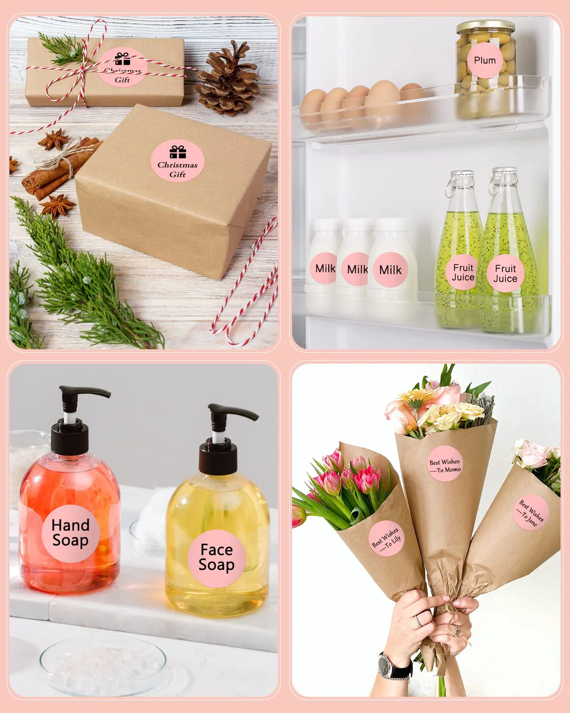 Gloryang 2inch Self-Adhesive Label Circle Sticker Label Pink Color