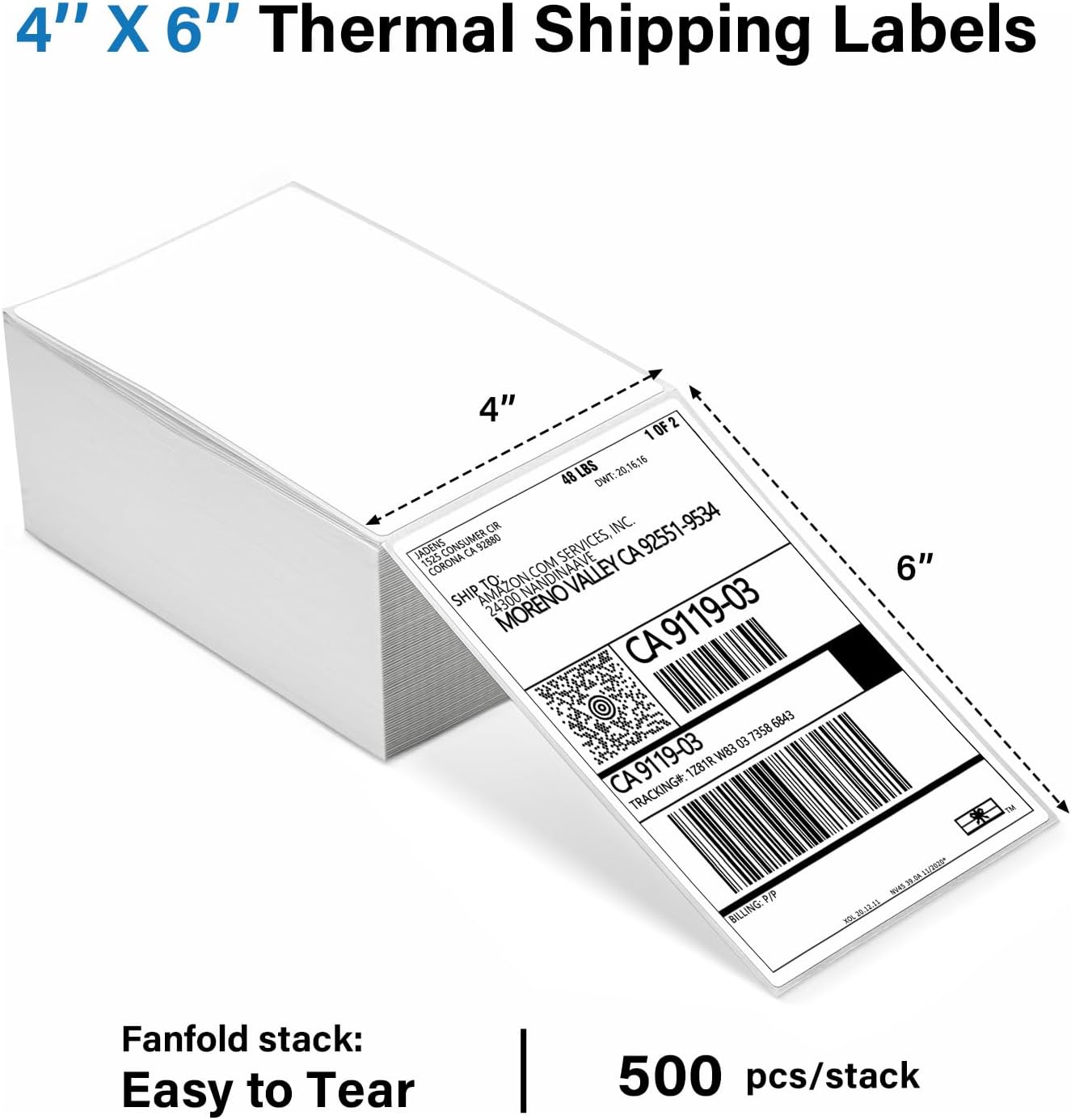 Gloryang 4x6" Shipping Labels - FanFold (500 Labels)