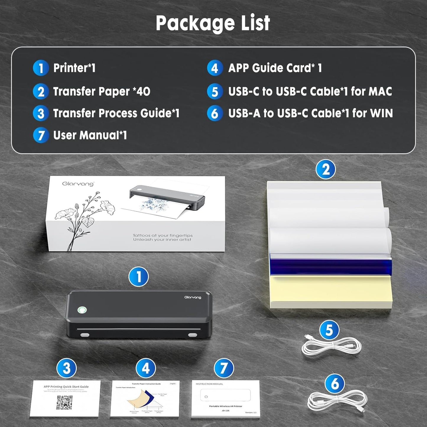 Gloryang 126BT Portable Wireless Thermal Tattoo Transfer Stencil Printer