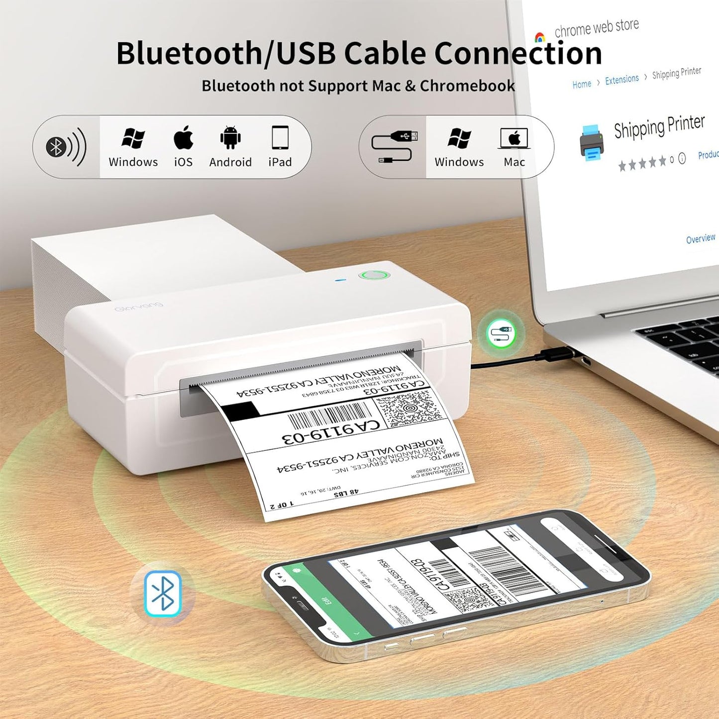 Gloryang 668BT Bluetooth Thermal Shipping Label Printer