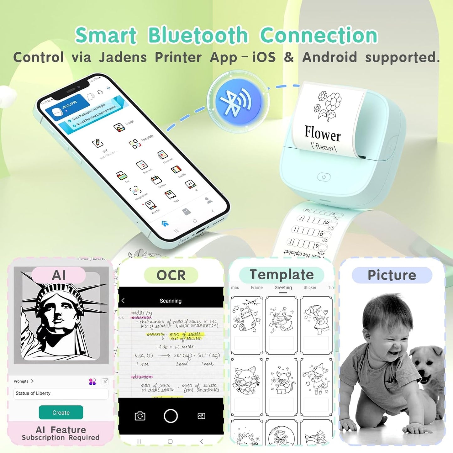 JD-23 Mini Thermal Sticker Printer Green