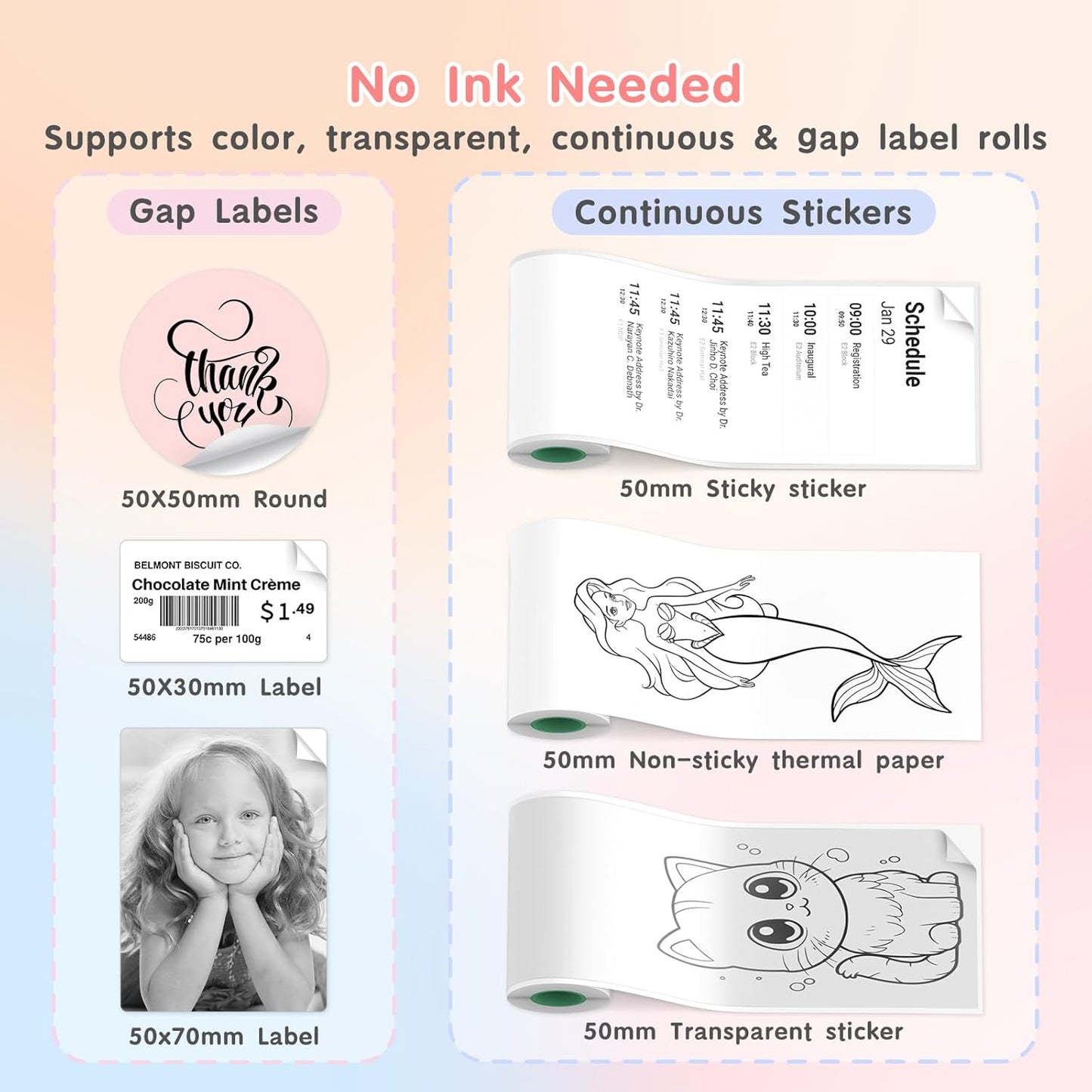 JD-23 Mini Thermal Sticker Printer Pink