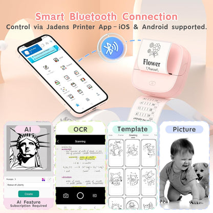 JD-23 Mini Thermal Sticker Printer Pink