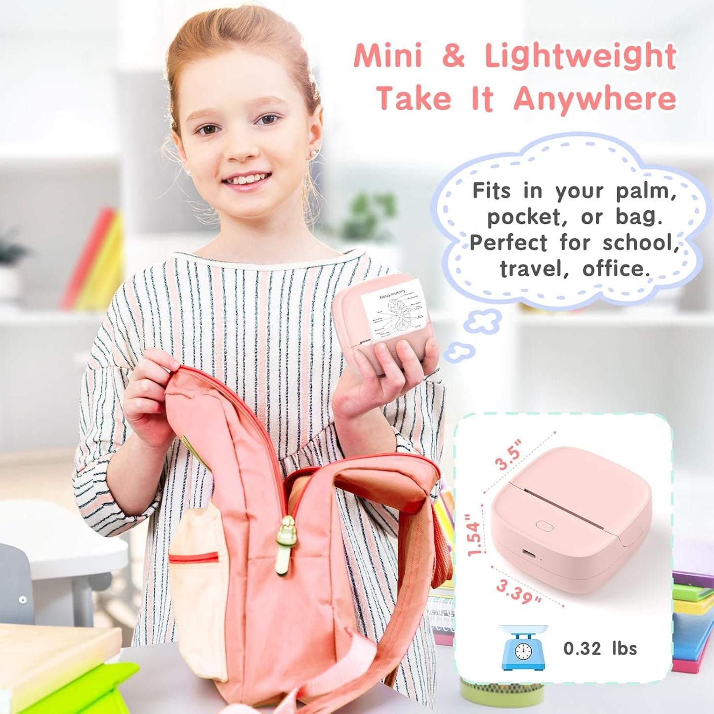 JD-23 Mini Thermal Sticker Printer Pink