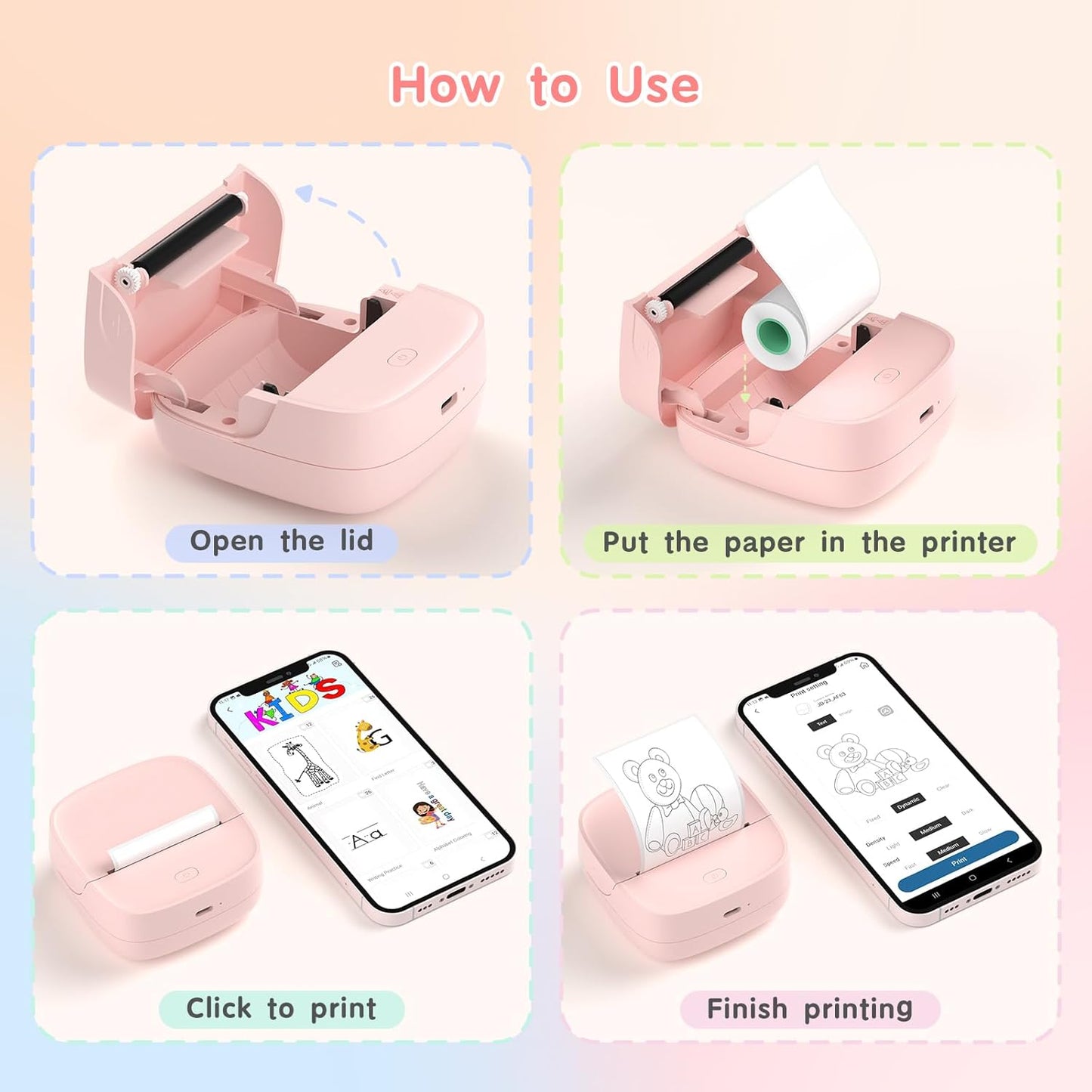 JD-23 Mini Thermal Sticker Printer Pink