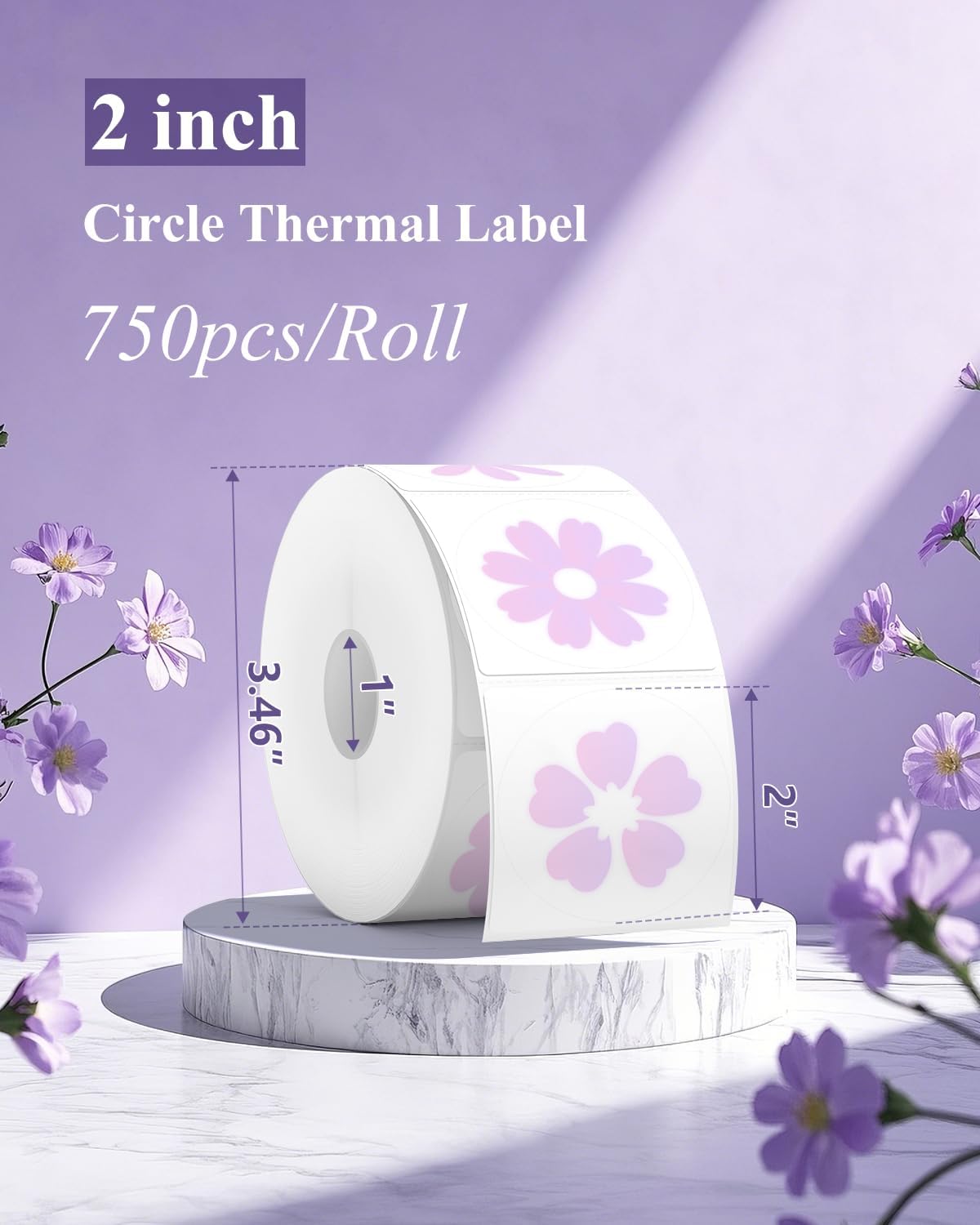 Gloryang 2" x 2" Thermal Printer Labels - 750 Labels/Roll Flower