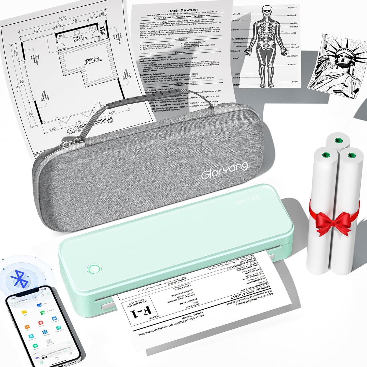 Gloryang PD-A4 Wireless Portable Thermal Printer Green