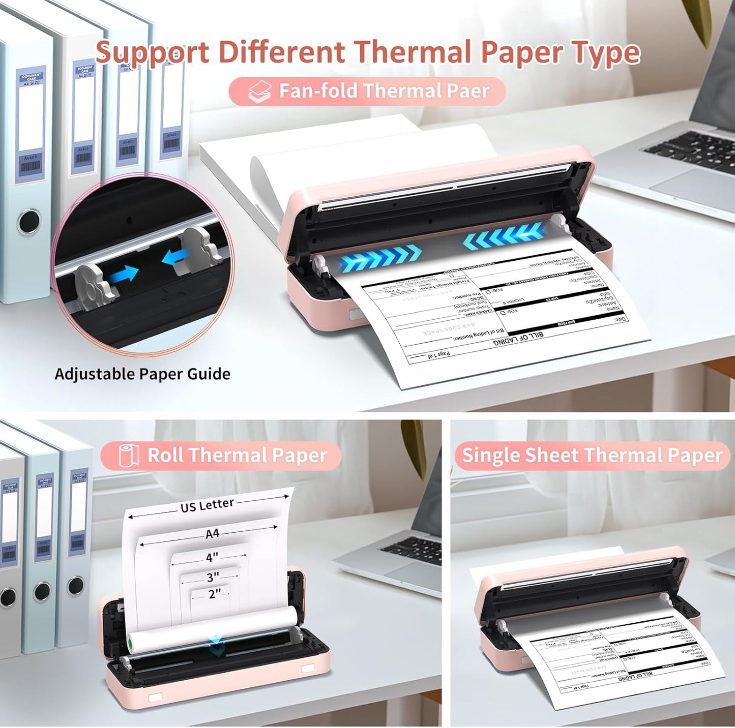Gloryang PD-A4 Wireless Portable Thermal Printer Pink