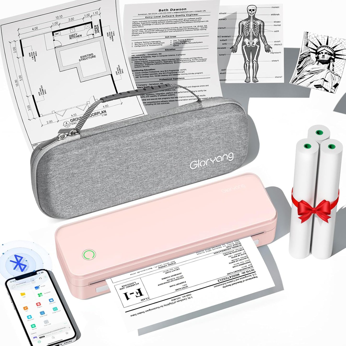 Gloryang PD-A4 Wireless Portable Thermal Printer Pink