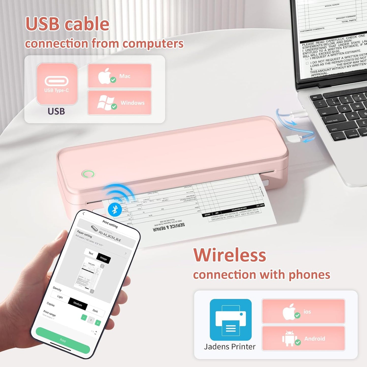 Gloryang PD-A4 Wireless Portable Thermal Printer Pink