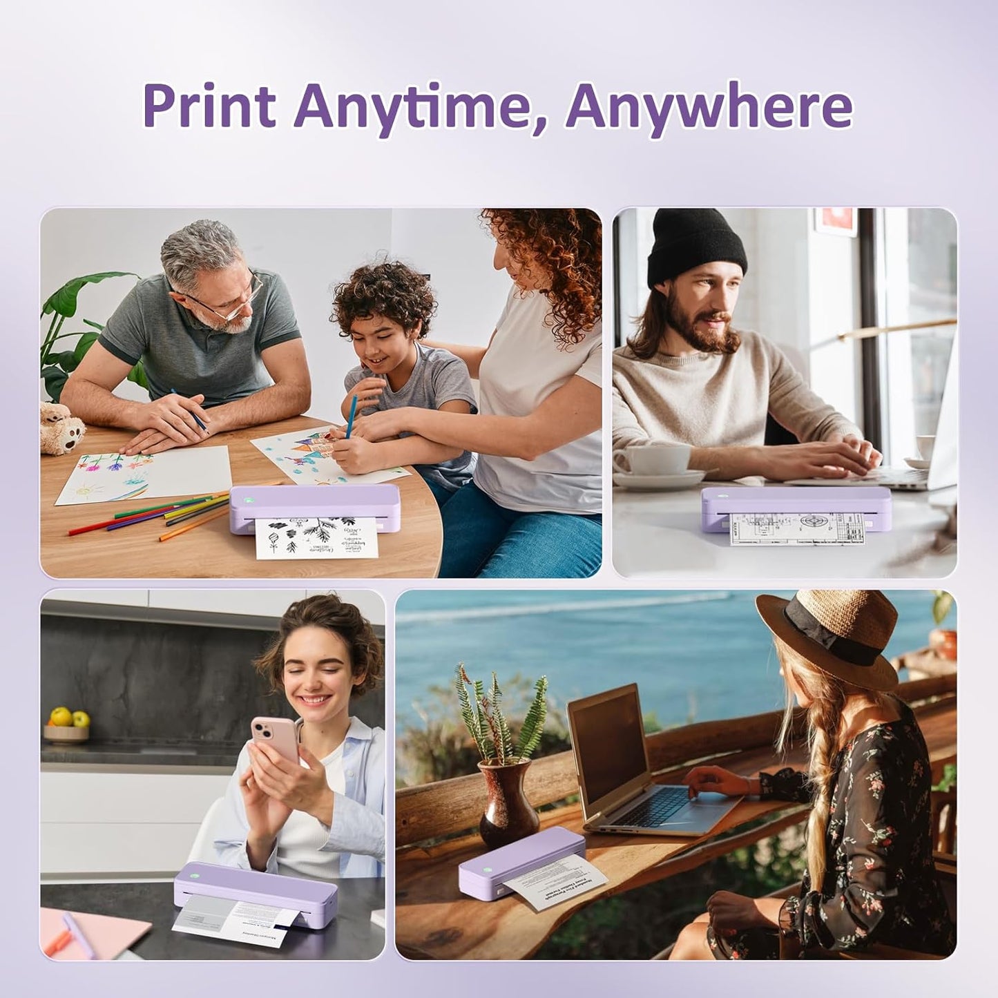 Gloryang PD-A4 Wireless Portable Thermal Printer Blue Purple