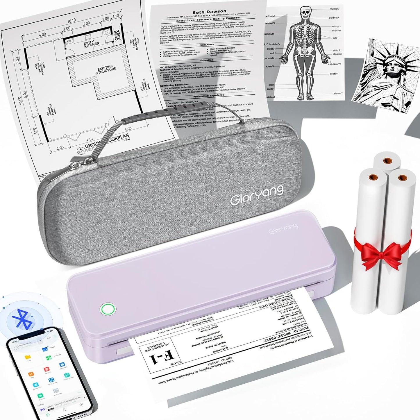 Gloryang PD-A4 Wireless Portable Thermal Printer Blue Purple