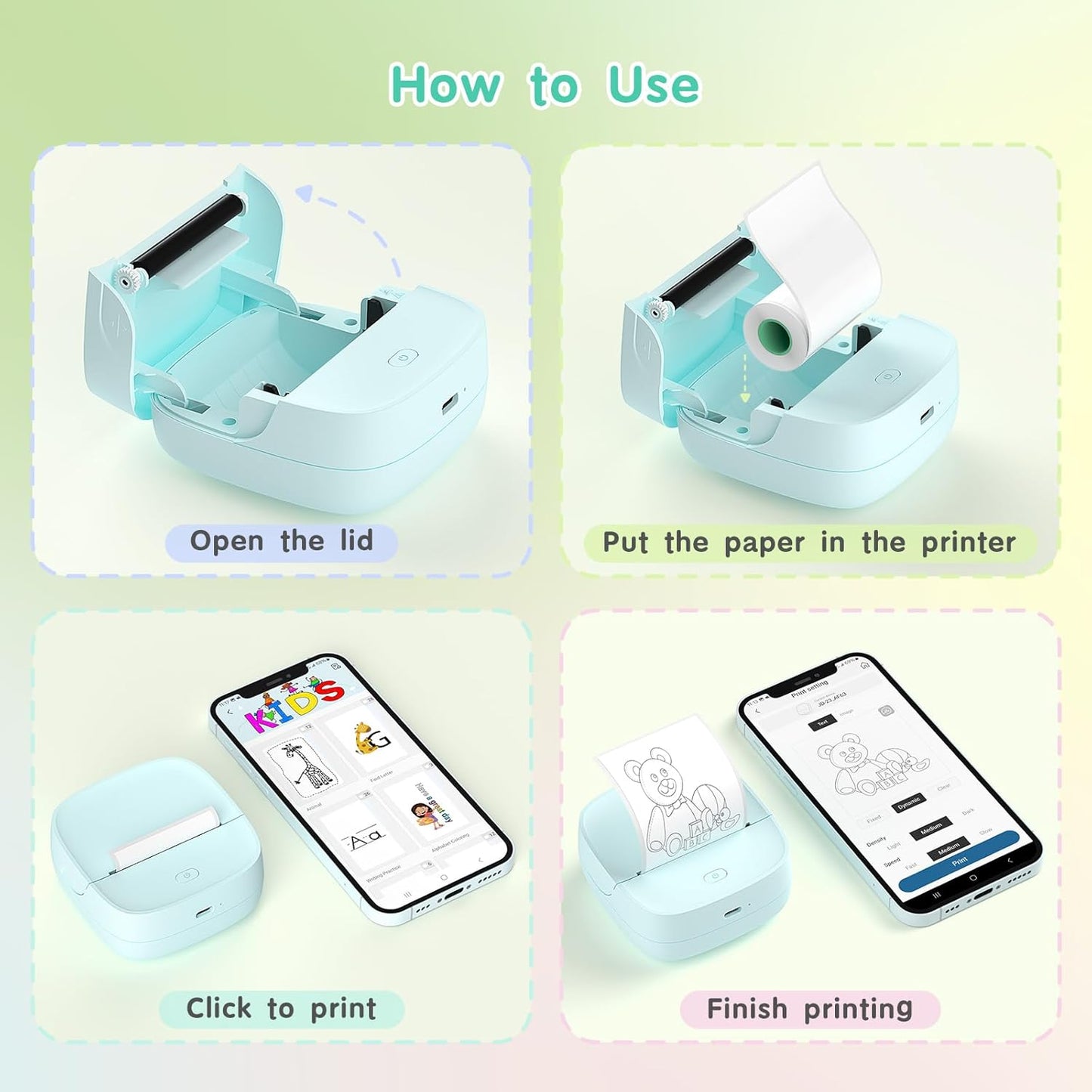 JD-23 Mini Thermal Sticker Printer Green
