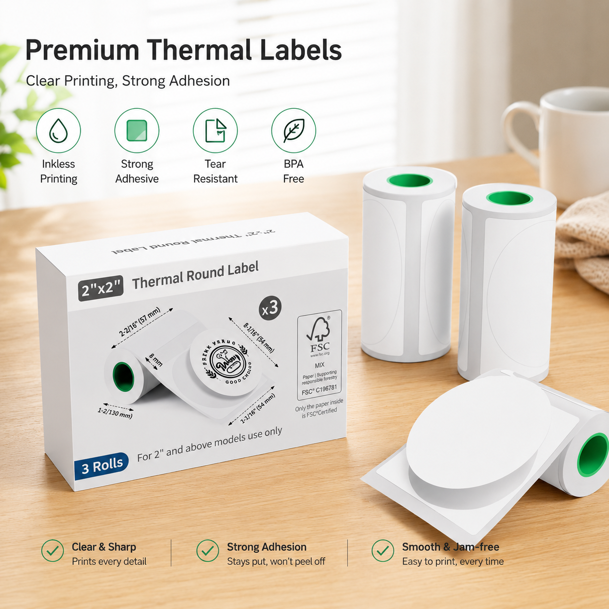 JD-23 Sticker Printer 2 Inch Round Thermal Sticker Paper White